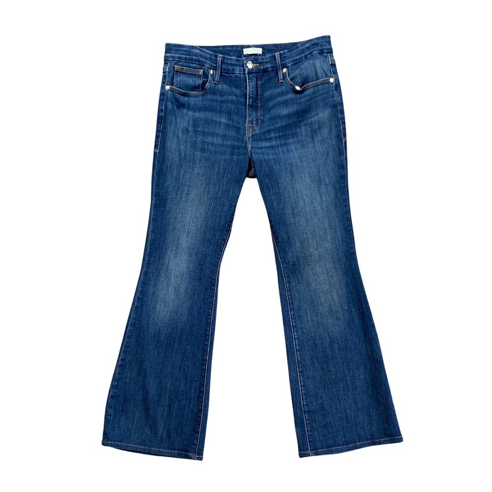Good American Jeans Women 12/31 Blue Good Legs Flare High Rise Ankle Medium Wash